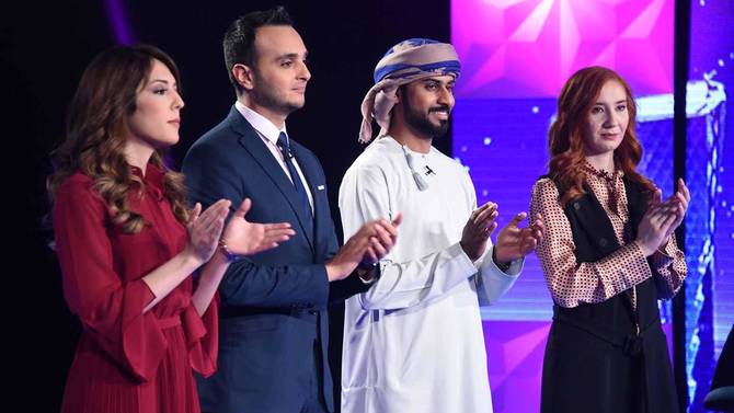 وليد البنّا مع الثلاث متسابقين الآخرين خلال المرحلة النهائية من البرنامج / شبكات اجتماعية