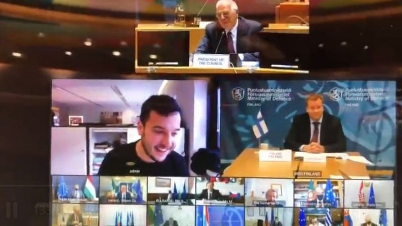فيديو للحظة اختراق صحفي هولندي اجتماع وزراء دفاع الاتحاد الأوروبي