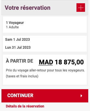 وصلت أسعار الطيران من أمريكا للمغرب أكثر من 2000 دولار (موقع الخطوط الملكية المغربية)