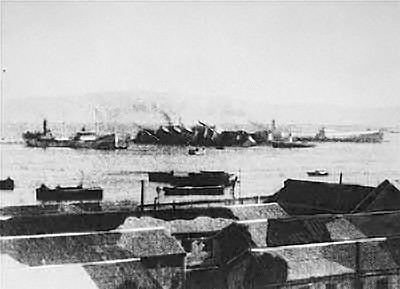 سفينة إس إس باتريا بعد التفجير| wikipedia