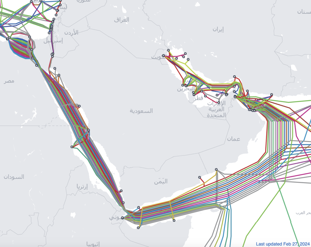 خارطة الكابلات البحرية في البحر الأحمر/ submarinecablemap