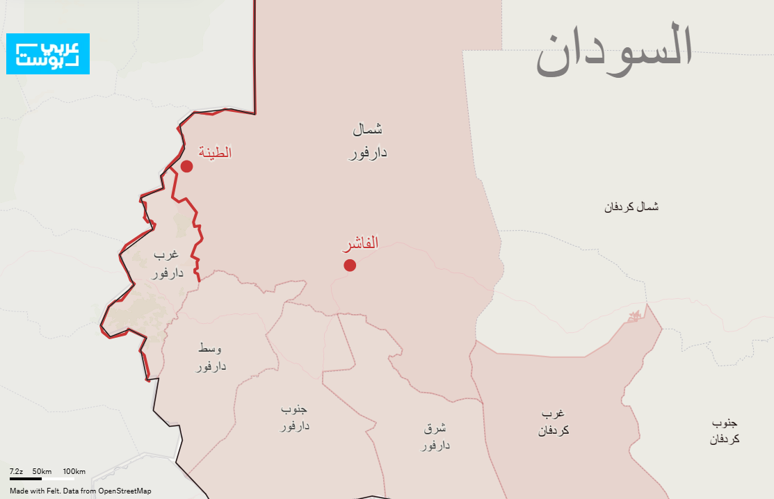 خريطة للفاشر والطينة في غرب السودان/ عربي بوست