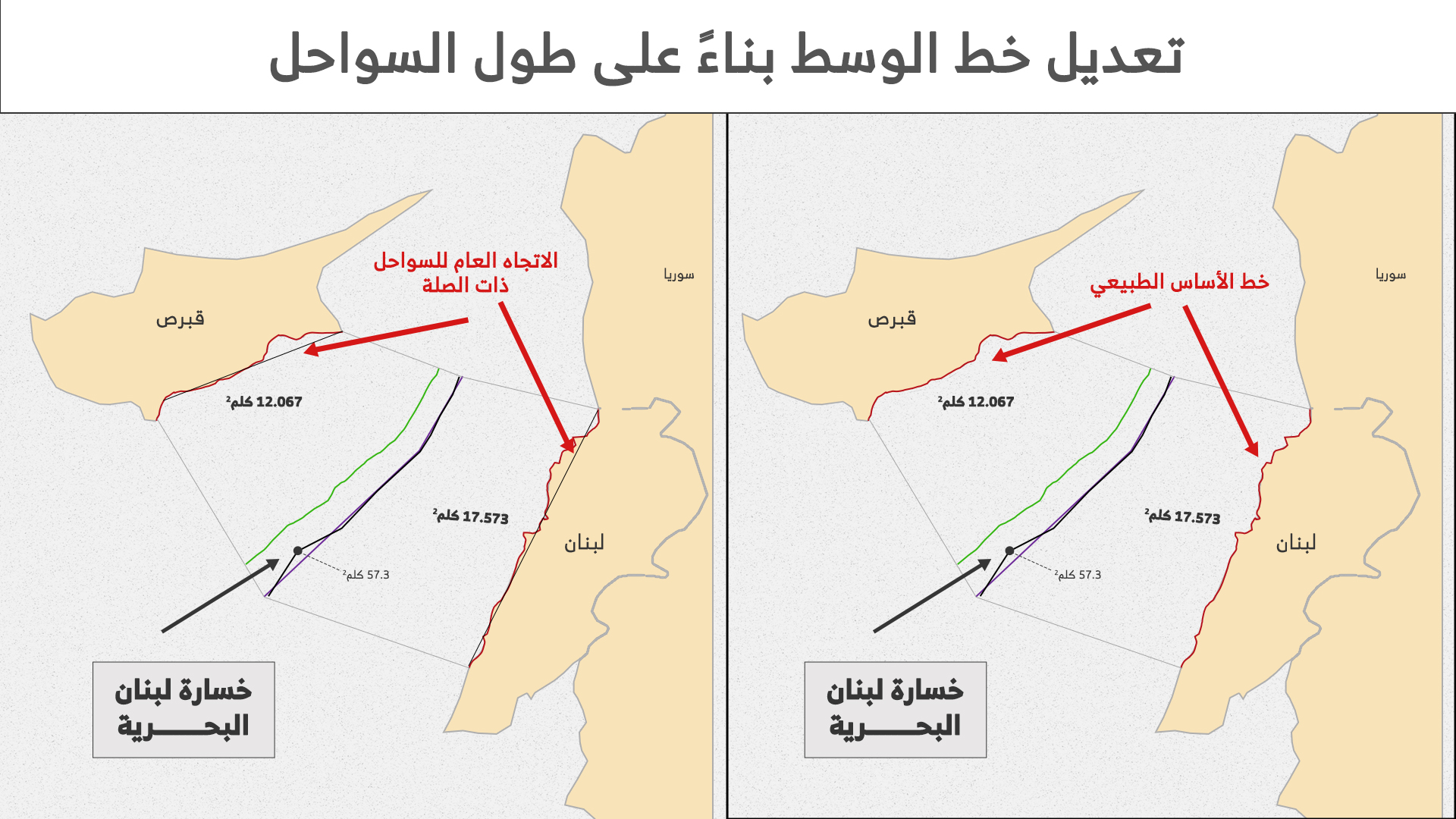 خريطة توضح خسائر لبنان من ترسيم الحدود البحرية مع قبرص
