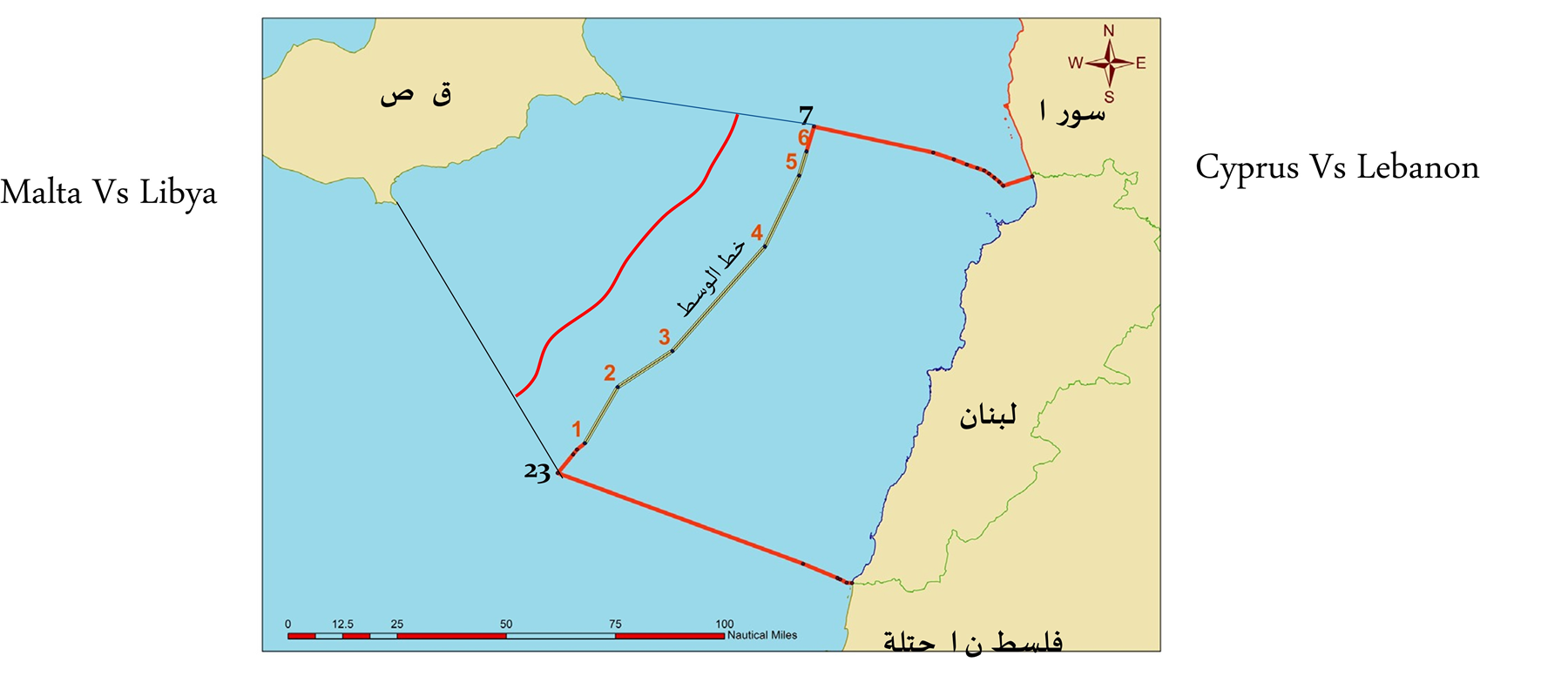 خريطة الحدود البحرية بين لبنان وقبرص